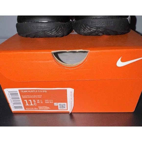 Nike Team Hustle D9 Mid Black Metallic Gold 11c NEW - Picture 3 of 5